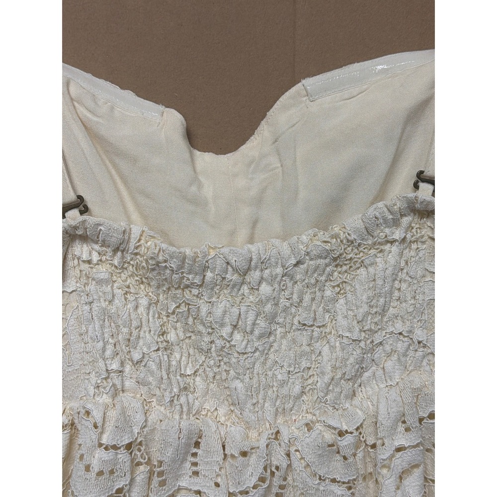 Maeve Anthropologie Ivory Floral Lace Tiered Mini Dress XL‎ Sweetheart Smocked - Picture 10 of 16